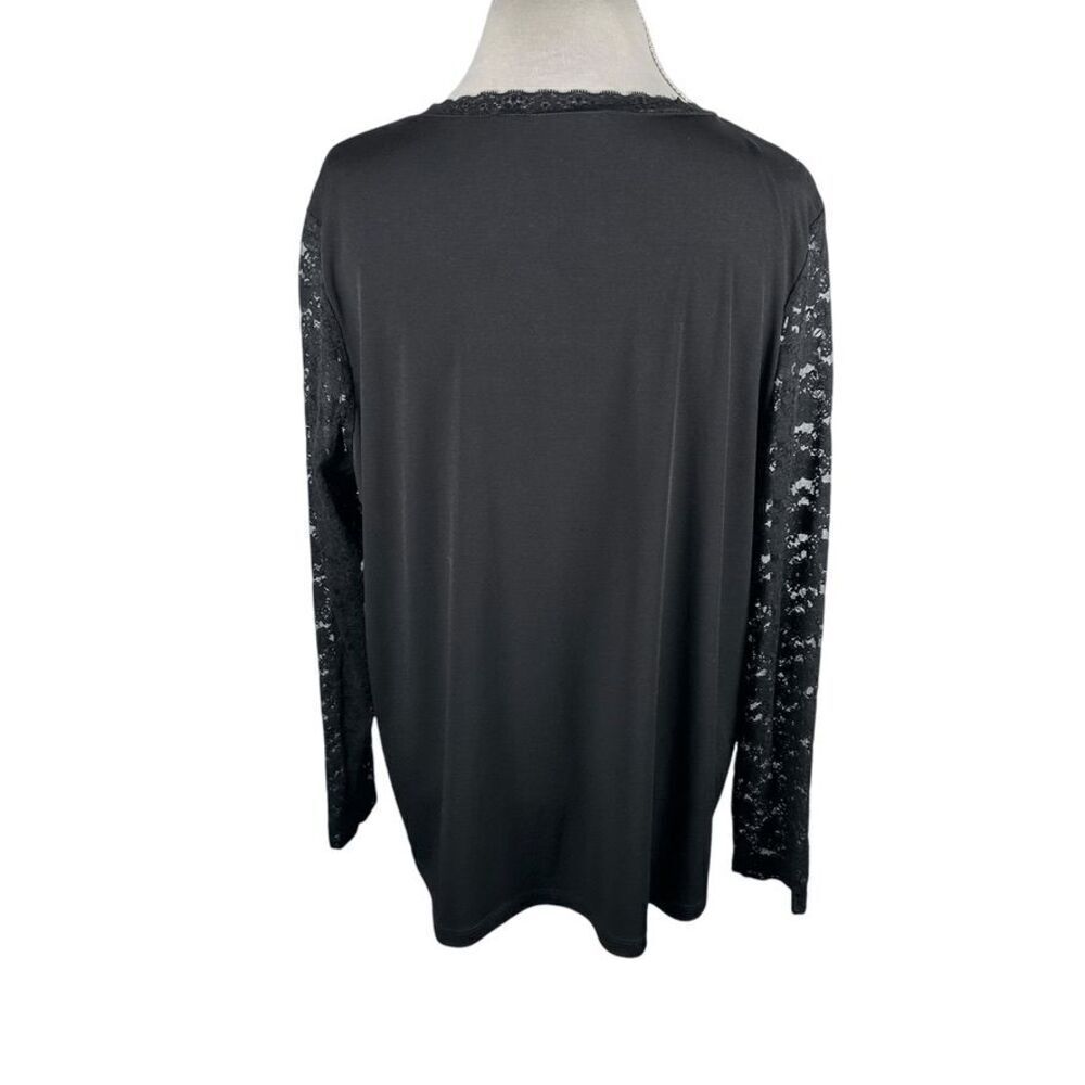 Susan Graver Black Tunic Shirt Sheer Lace Sleeves Romantic Boho Slinky Size 1X - Picture 5 of 9